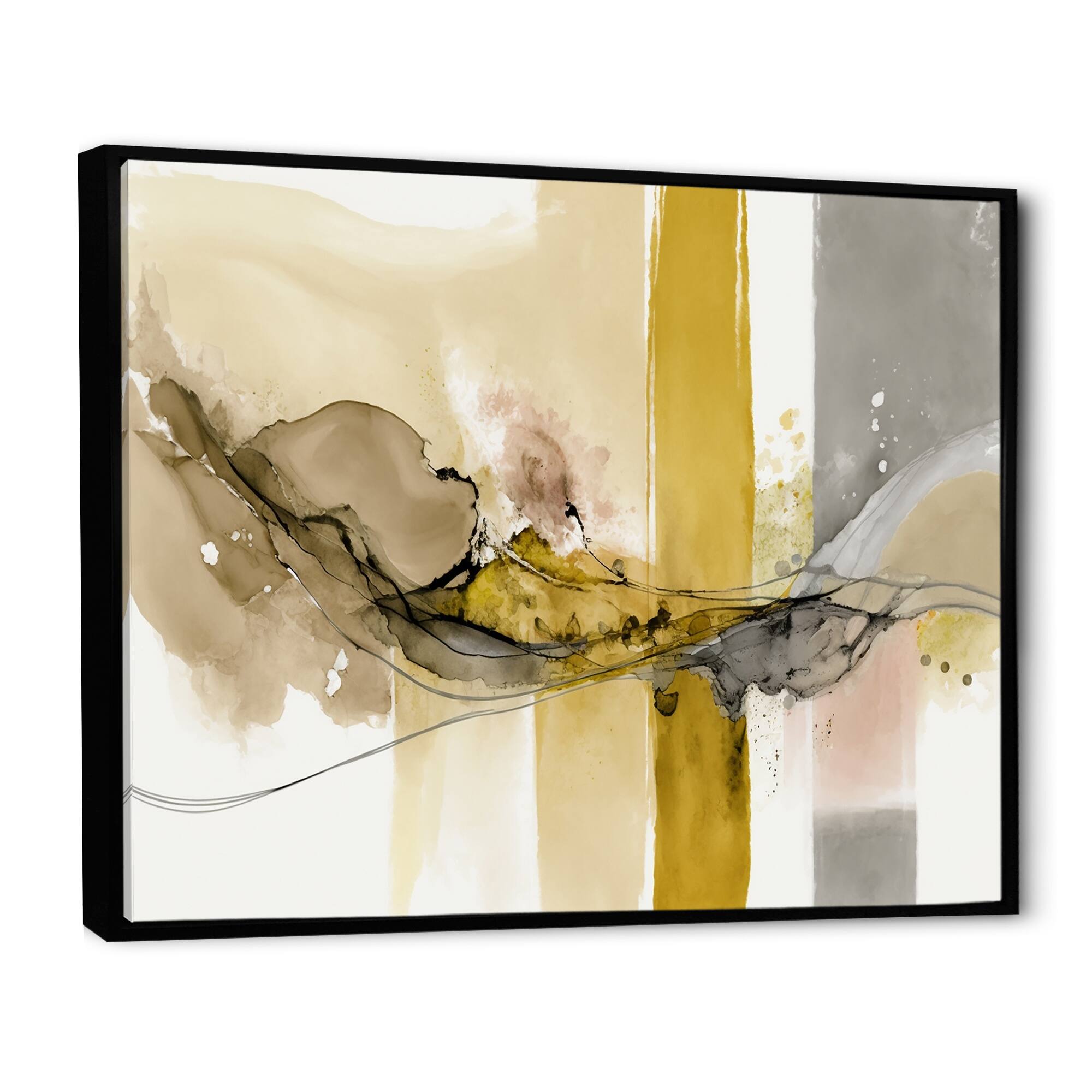 Designart "Mustard Yellow Secrets IV" Abstract Liquid Ink Framed Canvas